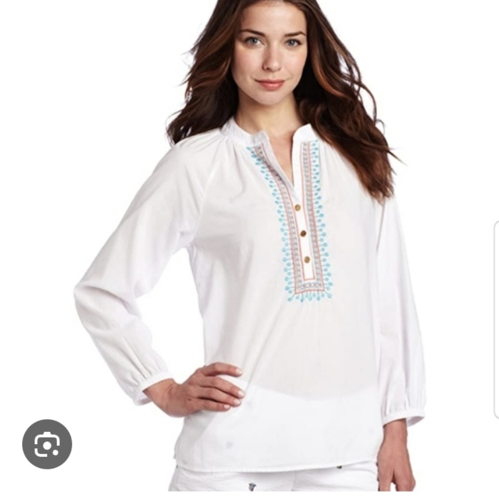 Lilly Pulitzer White Blouse with Blue Detailing